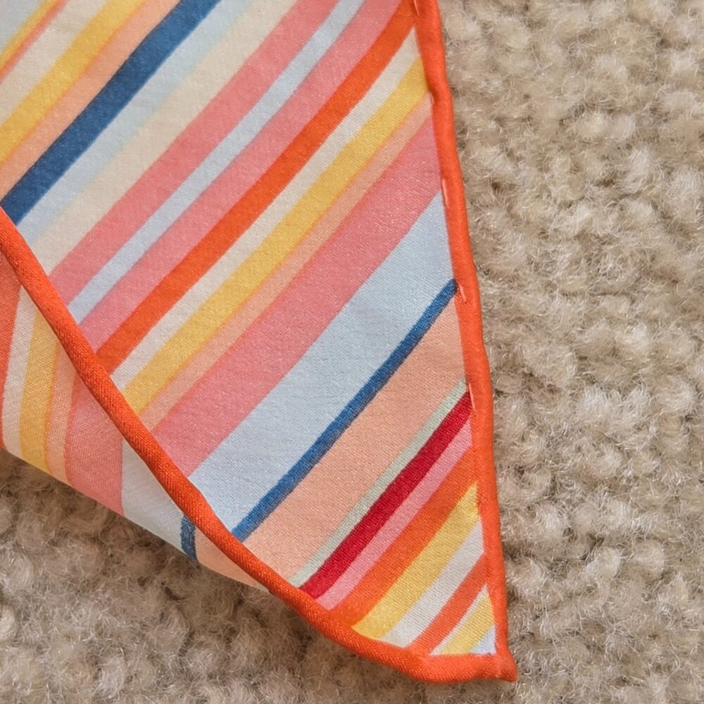 Colorful Silk Square Scarf Neckerchief Diamond Stripes Hand Rolled Edges - Picture 7 of 7